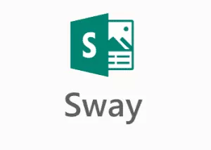 The logo of The Microsoft Sway application. It shows a White S on a green background and white square behind it with two mountains
